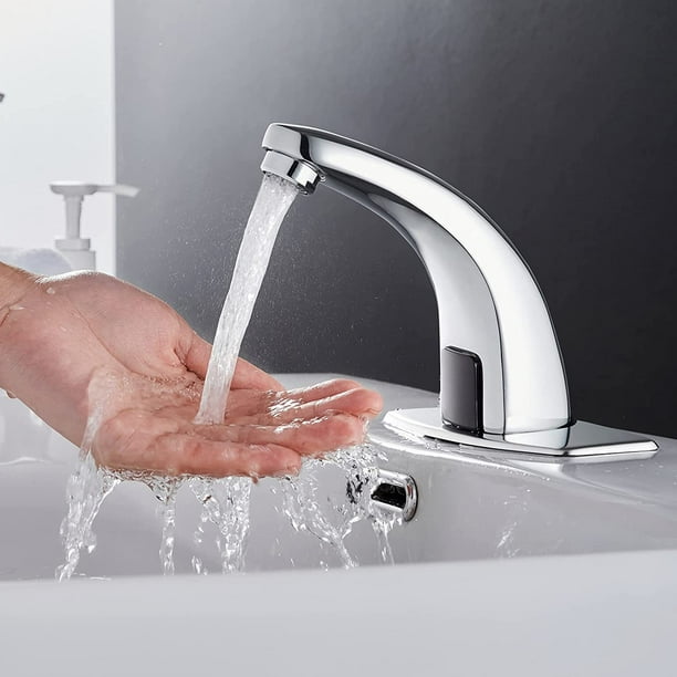 Grifo de lavabo con Sensor de movimiento automatico sin contacto para bano mezclador de lavabo de agua fria y caliente con placa de cubierta laton macizo cromado Walmart en linea