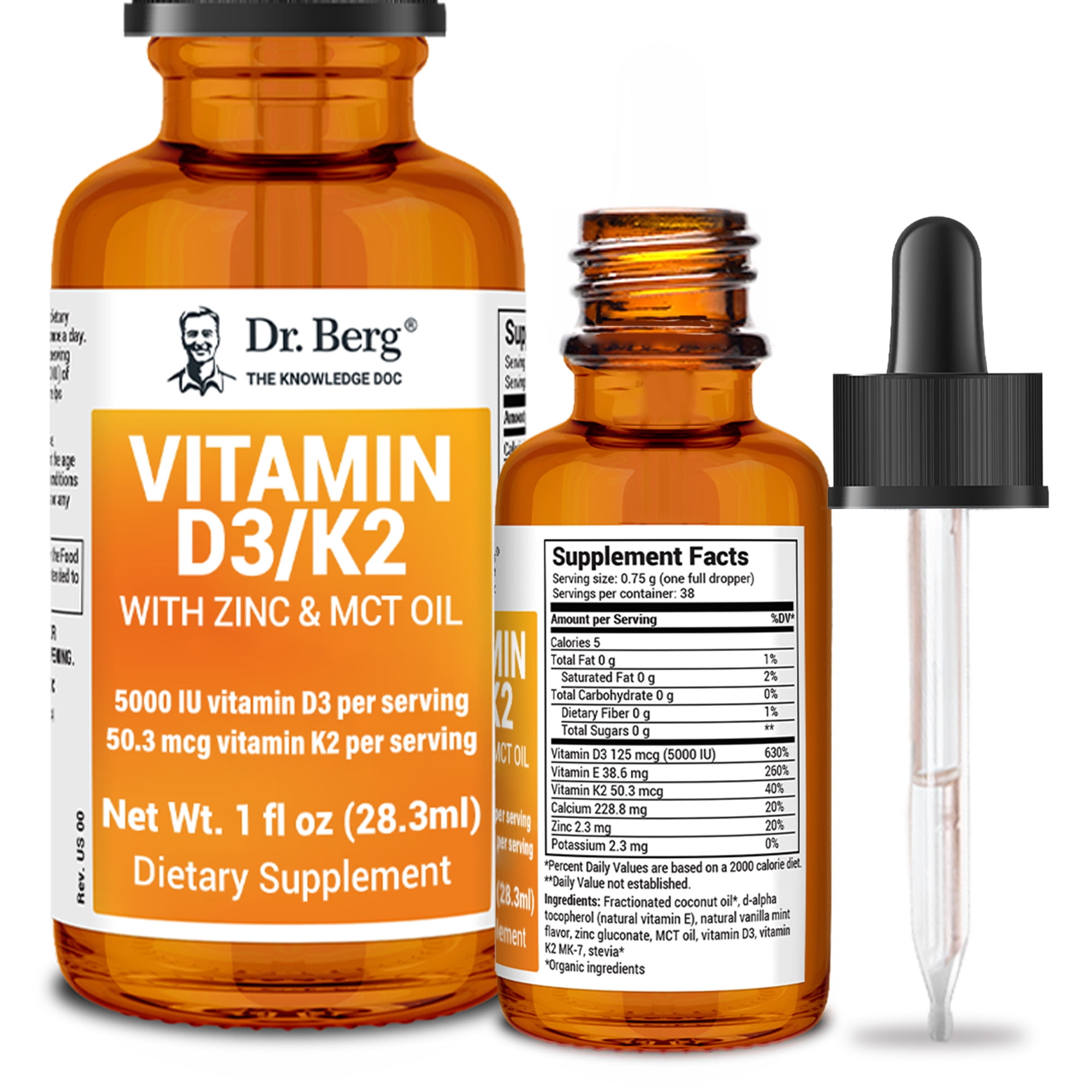 Dr. Berg's Liquid Vitamin D3 & K2 with Zinc & MCT Oil, 1 fl oz