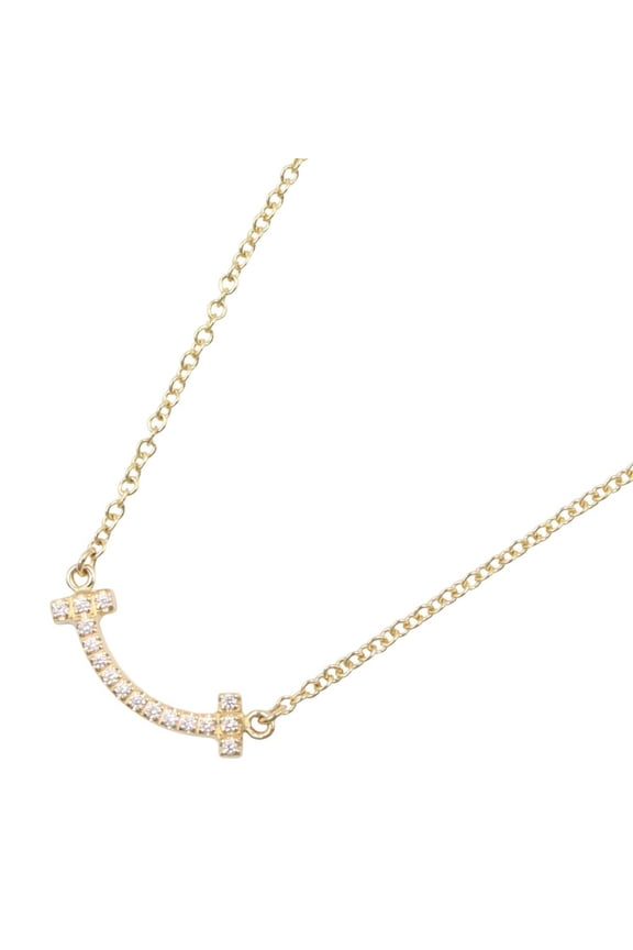 Pre-Owned Tiffany & Co. T Smile Mini Diamond Necklace, 18K (Yellow Gold) Women's, Gold Tone,...