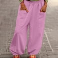 thumbnail image 2 of ManxiVoo Summer Lightweight High Elastic Waist Trendy Wide Leg Harem Pants with Pockets Casual Comfortable Lounge Trousers XXL Size Pink, 2 of 9
