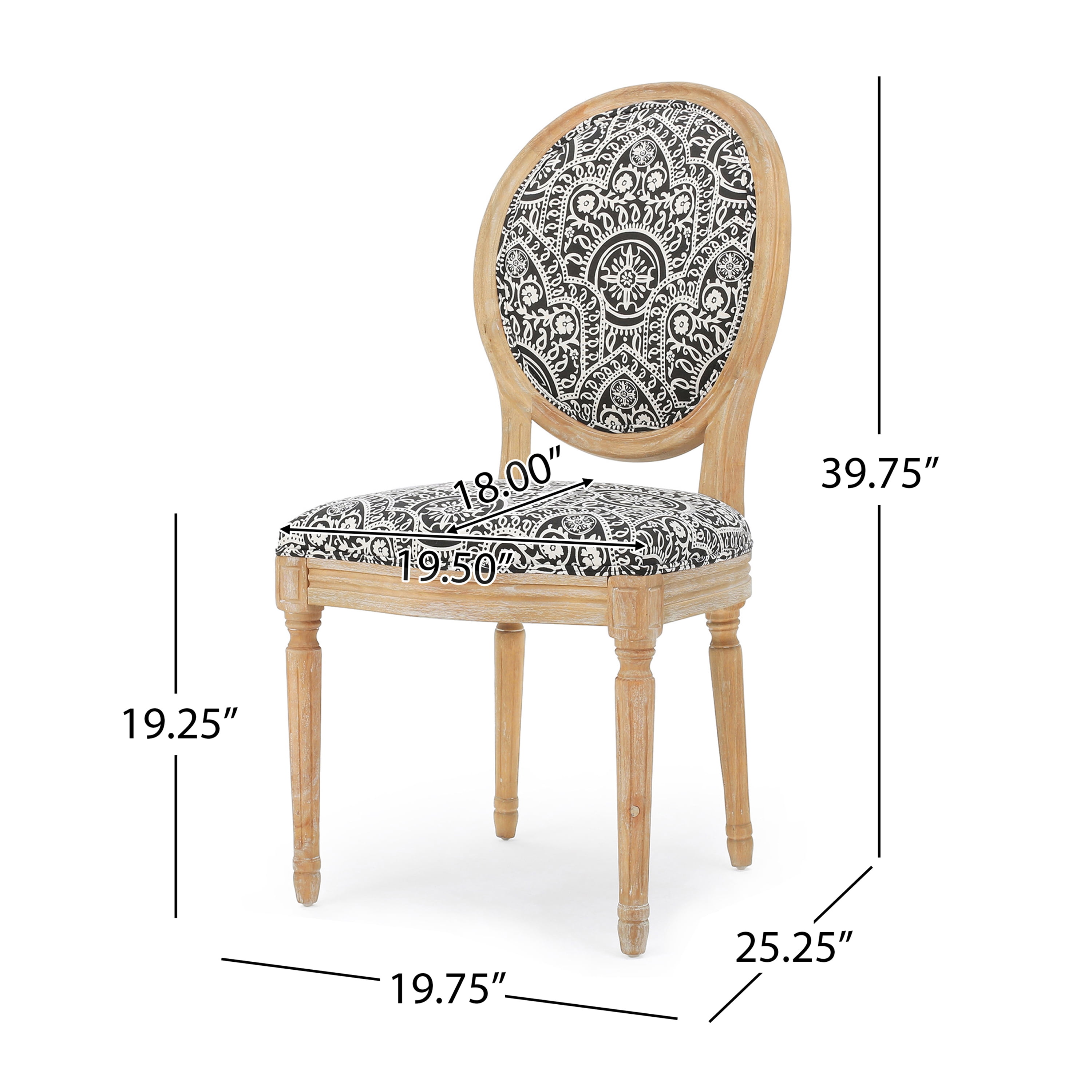 Noble House Phinnaeus French Fabric Dining Chairs, Set of 2, Black