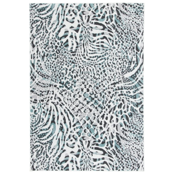 SAFAVIEH Amsterdam Ruby Animal Area Rug, Ivory/Teal, 9' x 12'