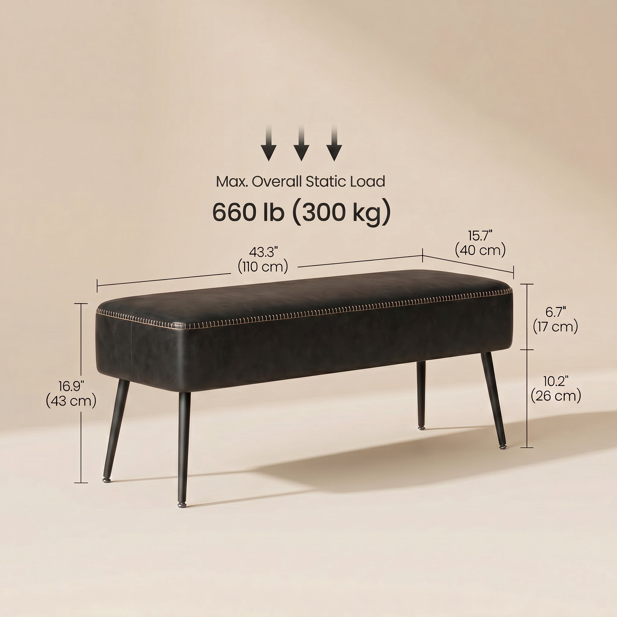 Nordic Hygge Mid-Century Modern Entryway Bench, Black
