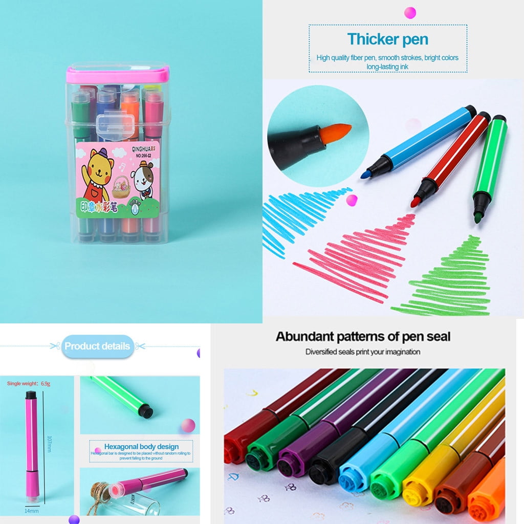 Clearance! Fdelink Colored Pens 12PCs 12 Colors Chlidren Study Painting Stationery Watercolor Marker Pen Sets Pink