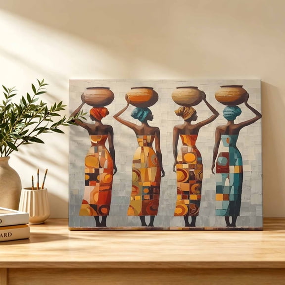 African American Canvas Wall Art, Black Woman Dress African Tribe Wall Art Prints Artwork Framed Canvas Ready to Hang Art Pictures for Bedroom Living Room Closet Kitchen 16" x 12"