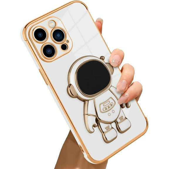 Compatible with iPhone 14 Pro Max Case Astronaut Plating Electroplate Luxury Elegant Case Camera Protector Kickstand Shockproof Protective Corner Back Cover iPhone 14 Pro Max Case -White