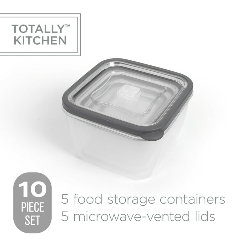 Totally Kitchen Rectangle Food Containers | Microwave Safe & BPA Free |  Thick, Durable & Leak Resistant | Dark Grey, Set of 5 (10 Pieces Total)