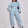 thumbnail image 2 of 2 Piece Outfit for Women Fall Sweatsuits Waffle Knit Crop Sweatshirt and Jogger Pant Sets Pockets Casual Sportswear (XL, Sky Blue), 2 of 4