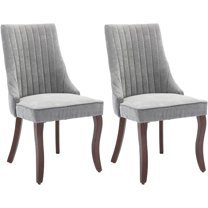 Dining Chairs Set of 2，Linen Channel Tufted Kitchen Dining Room Chair with Curved Solid Wood Legs, Comfortable Fabric Upholstered Dining Chair for Dining Room