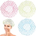 thumbnail image 1 of 6 Pcs Bonnets de Bain Réutilisables Épaissis Motif à Pois Ronds Bonnets de Douche Bande Élastique Chapeaux de Cheveux pour Femmes Dames, 1 of 9
