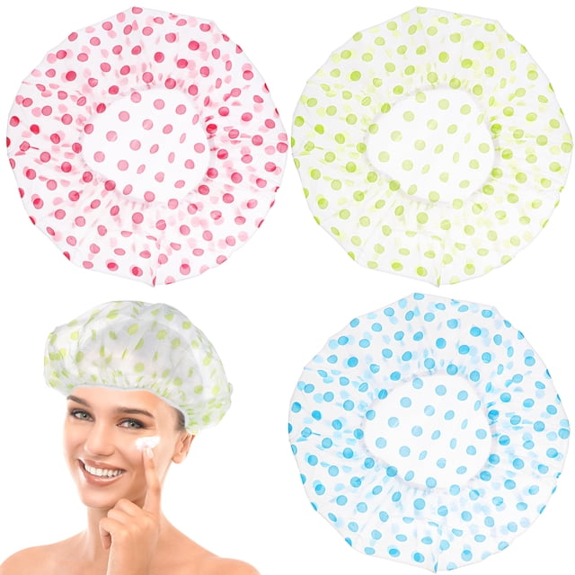 6 Pcs Bonnets de Bain Réutilisables Épaissis Motif à Pois Ronds Bonnets de Douche Bande Élastique Chapeaux de Cheveux pour Femmes Dames