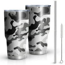 30oz Black White Camo Digital Shapes Pattern Tumblers Stainless Steel Tumbler with Lid and Straw,Vacuum Insulated Double Wall Travel Tumbler Cups Mug with Cleaning Brush for Coffee,Tea