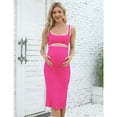 thumbnail image 3 of Women's Maternity Long Sleeve Midi Bodycon Dresses Crewneck Cut Out Ribbed Knit Fitted Pencil Dress, 3 of 5
