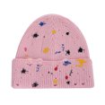 thumbnail image 1 of Gorro de punto con puños de invierno con diseño de arcoíris de salpicaduras de pintura de neón, gorro clásico y cálido para mujer adulta, talla única, 1 of 5
