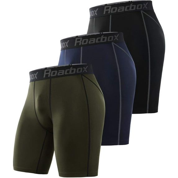 Roadbox Compression Shorts for Men 3 Pack Cool Dry Athletic Workout Underwear Running Gym Spandex Baselayer Boxer Briefs
