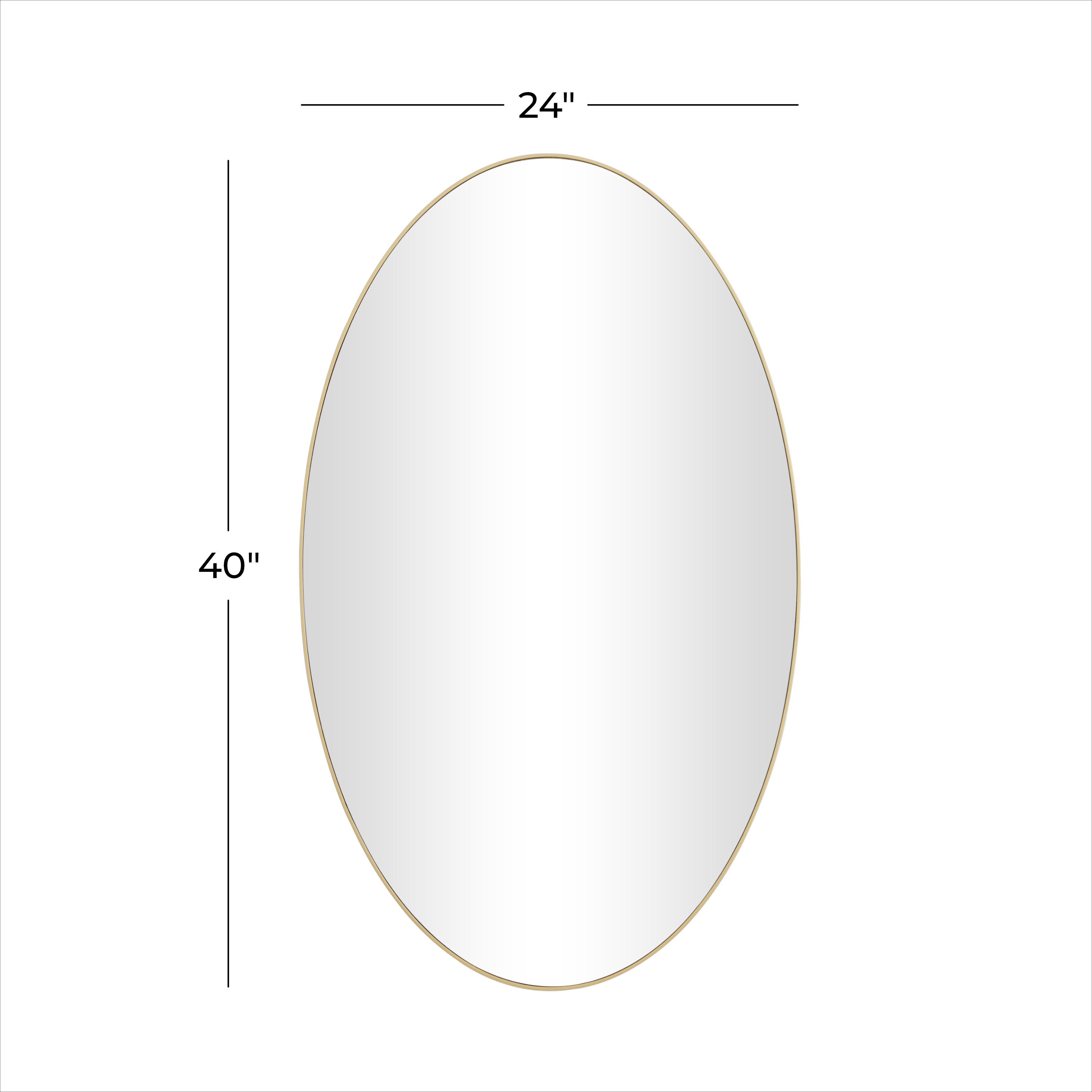 DecMode 24" x 40" Gold Oval Wall Mirror with Thin Minimalistic Frame