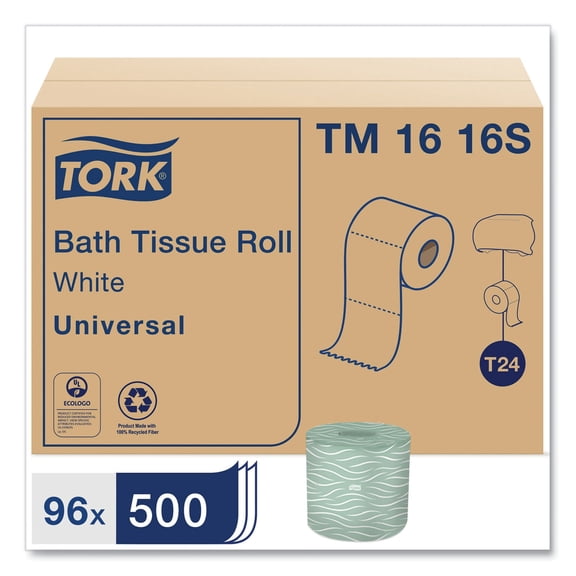 Tork Universal Toilet Paper, Septic Safe, 2-Ply, White, 500 Sheets/Roll, 96 Rolls/Carton -TRKTM1616S