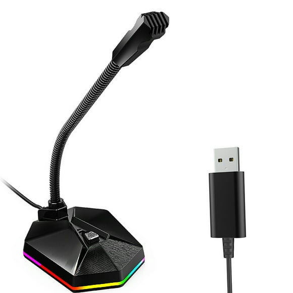 Amdohai TSP201 Desktop Capacitive Microphone USB Noise Reduction Computer Microphone with RGB Light Effect for Gaming Live Streaming