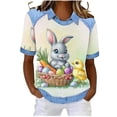 thumbnail image 2 of WHLBF Womens Tops Easter Egg Bunny Printed Fold-Down Collar Round Neck Casual Blouse Yellow S, 2 of 6