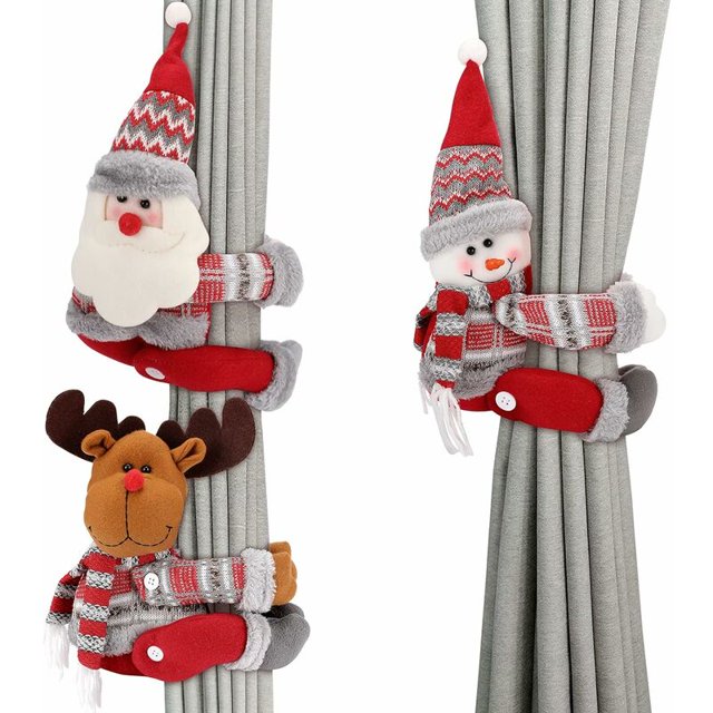 3 alzapaños de cortina navideños con dibujos de Papá Noel, muñeco de nieve, alce, decoración de ventanas
