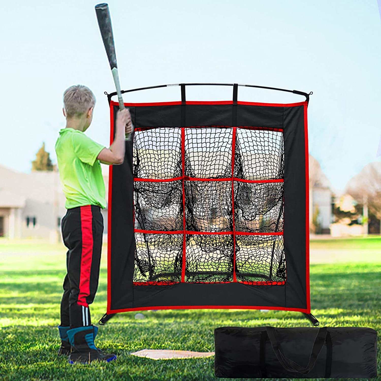 Gagalileo 9-Hole Baseball & Softball Pitching Net, Heavy-Duty Steel Frame Strike Zone Target, Portable Accuracy Trainer for Backyard Practice
