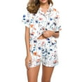 thumbnail image 3 of Teissuly Women Home Fashion Casual Spring And Summer Retro Print Tops And Pants Short-sleeved Shorts Pajama Set With Pockets, 3 of 7