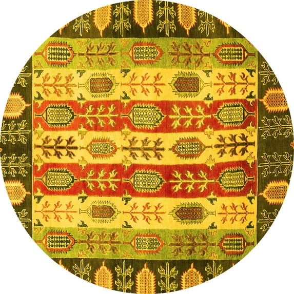 Ahgly Company Indoor Round Abstract Yellow Modern Area Rugs, 5' Round