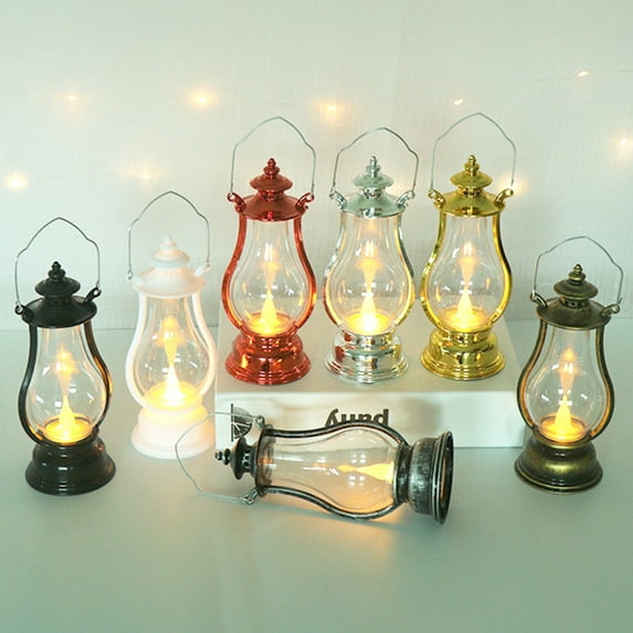 Cheers.US LED Vintage Flickering Hanging Lanterns Outdoor Light Battery Powered Retro Oil Lamp Portable Tent Garden Camping Tree Wall Nightlight Halloween Christmas Decorations