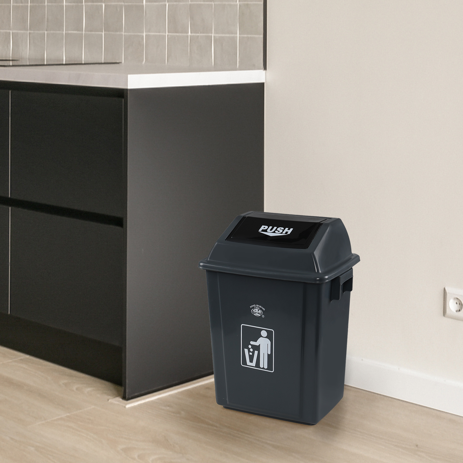 Vcansay 5 Gallon Plastic Swing-Top Trash Can, 4 Packs Swing Lid Office Garbage Can, Swing Lid Home Waste Can, Grey