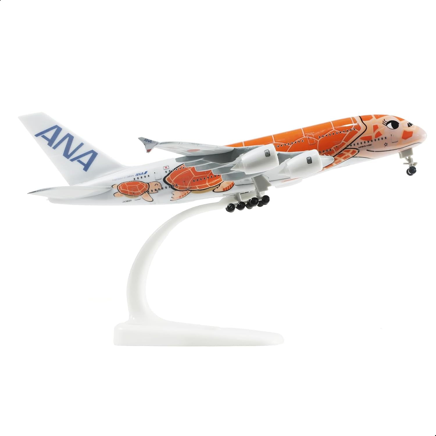 PRIYAL A380 1/300 ANA Orange Turtle Metal Diecast Airplane Model Airbus A380 Model Plane (7 inches/20cm) with Display Stand for Aircraft Gifts or Alloy Airplane Collection - JA383A