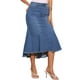 thumbnail image 4 of Falda midi casual de mujer de mezclilla inspirada en Chic, con cola de pez, cintura alta, dobladillo sin terminar y bolsillos, tamaño L, azul medio, 4 of 5