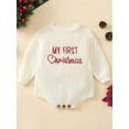 thumbnail image 4 of Rdhnmea Baby Christmas Sweater Romper Letter Embroidery Long Sleeve Crew Neck Knit Bubble Jumpsuit Xmas Outfits, 4 of 9