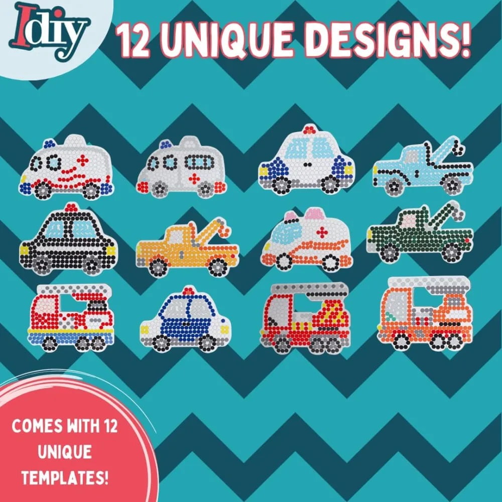 Fuse Beads 8,000pc Rescue Vehicles w Carrier CASE-18 Colors, 12 Unique Templates, 3 Peg Boards, 2 Tweezers, Melt Iron Paper- Car Truck Bulk Art Craft Project, Birthday Party Gift, School Activity
