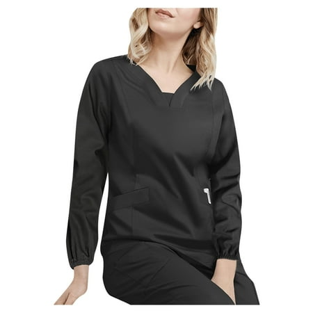 

Women Scrubs Top Nurses Clothing Working Uniform Top Care Workwear Long Sleeve V-Neck Pocket Printed T-Shirt Fashion T-Shirt With Pocket Solid Color Tops