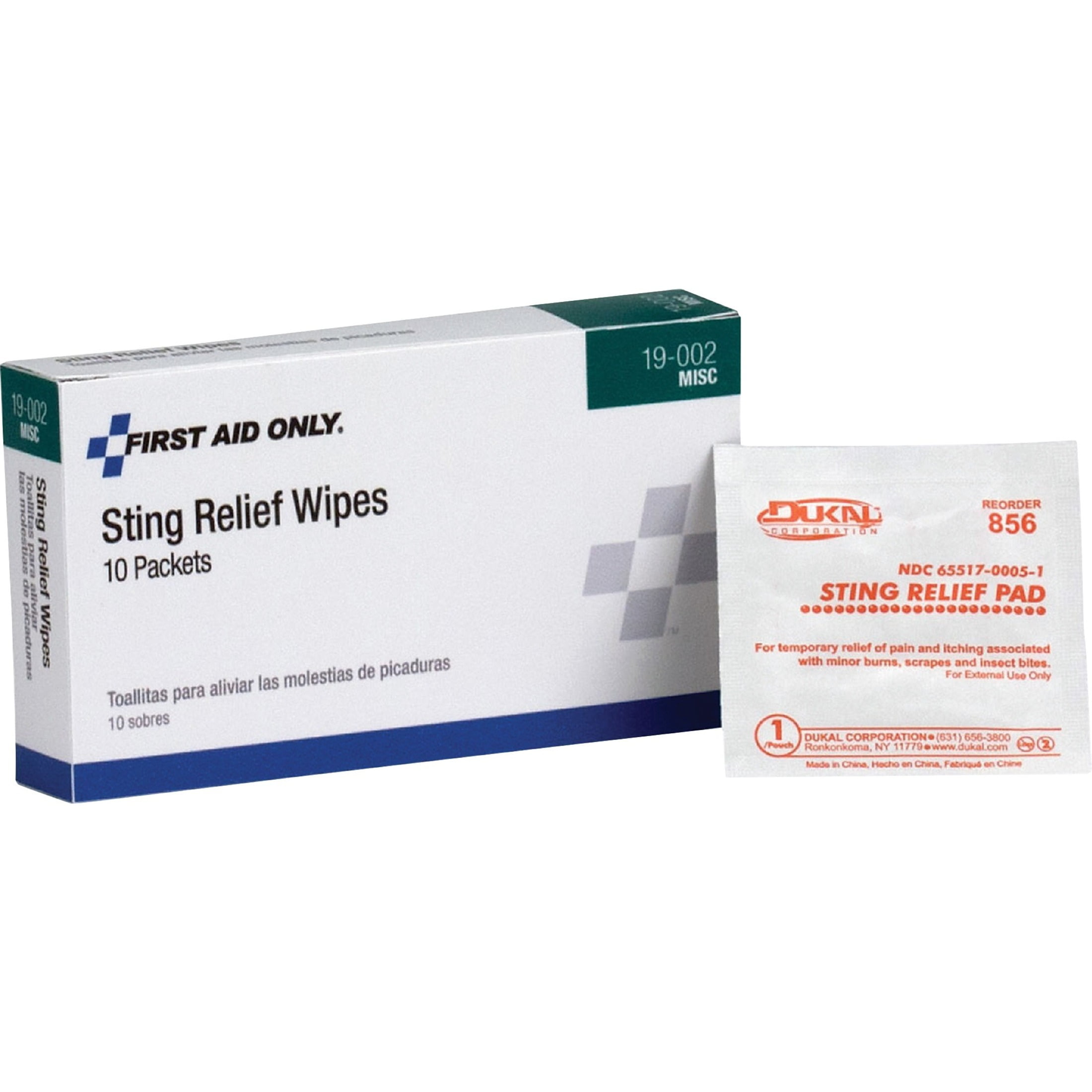 First Aid Only 19-001 Sting Relief Swab Box of 10 