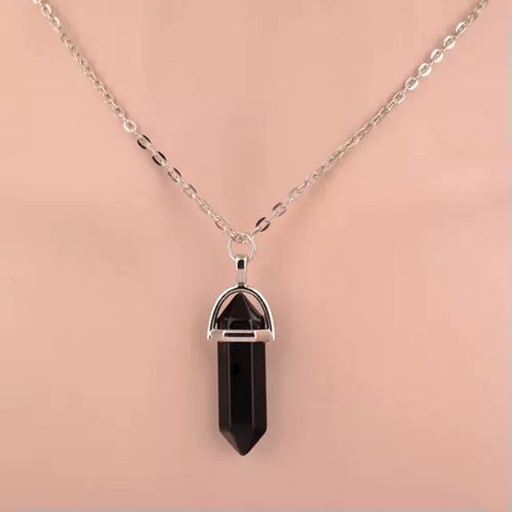 HOOUN Natural Stone Hexagonal Pendant Necklace Healing Crystal Quartz Chakra Jewelry -3