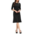 thumbnail image 2 of INSPIRE CHIC Women's Fishtails Dress with Brooch 3/4 Sleeve Boat Neck Funeral Dress with Belted S Black, 2 of 5
