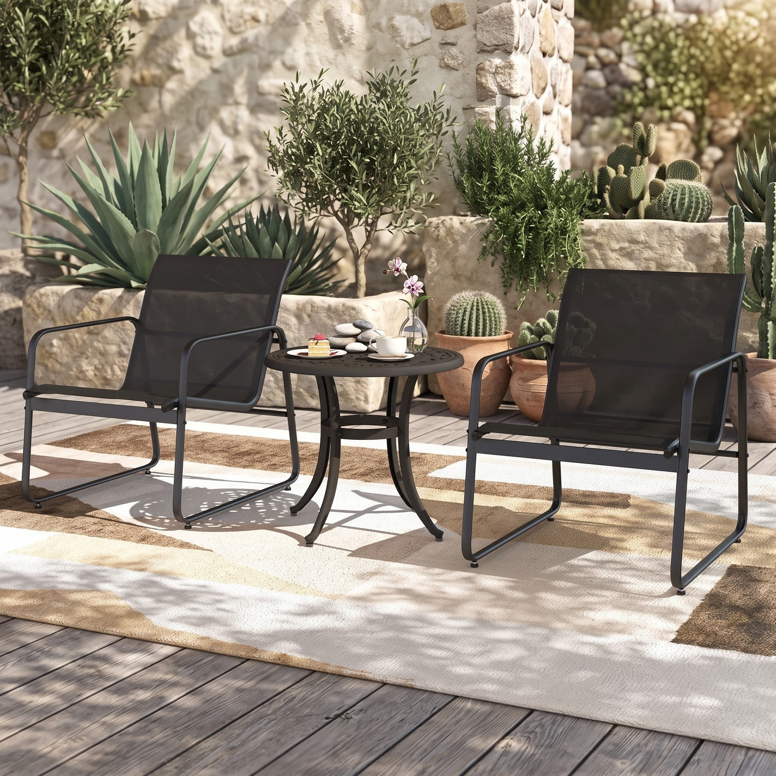 Furnibear 24 Inch Round Cast Aluminum Patio Side Table with Adjustable Footpads for Poolside and Backyard, Antique Brown
