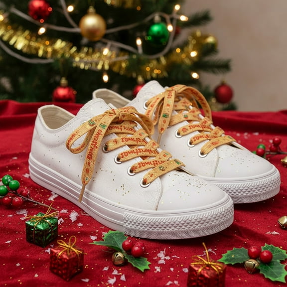 Toycle Christmas Themed Printed Shoe Laces For Sneakers With Festive Patterns For Sneakers Boots Long Lasting Polyester Ideal For Holiday Style(C,Nylon,Spandex)