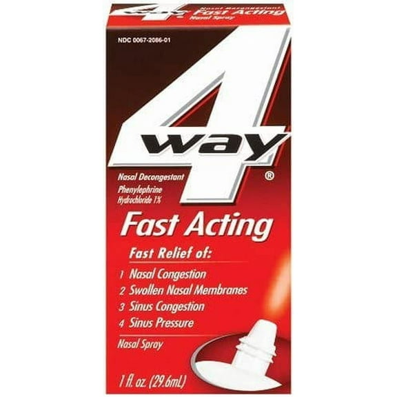 Lot of 2 - 4 Way Fast Acting Nasal Decongestant Spray 1 fl oz Bottles New 4/22