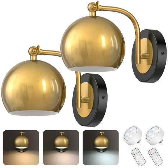 PatioGem Eco Friendly 2-Light LED Gold Bedroom, Living Room Battery Powered Wall Sconces (2 Count)