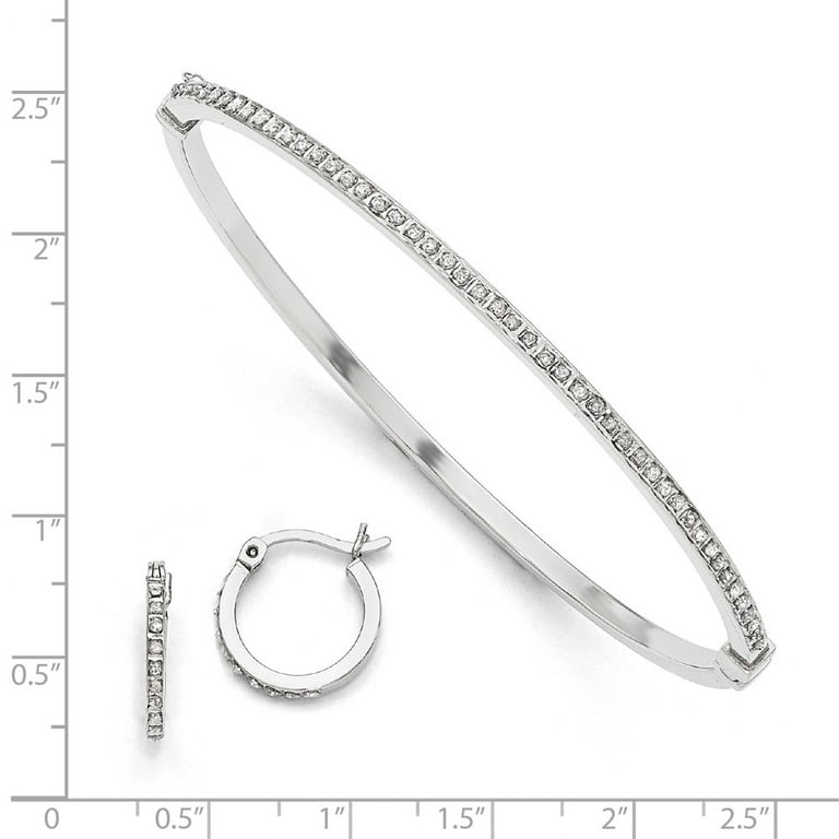 Sterling Silver Diamond Mystique Round Hoop Earrings & Hinged Bangle Set Sterling Silver Diamond Mystique Round Hoop Earrings & Hinged Bangle Set
