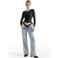 thumbnail image 4 of Women Double Lined Fitted Basic T Shirts Crew Neck Long Sleeve Crop Top, 4 of 6