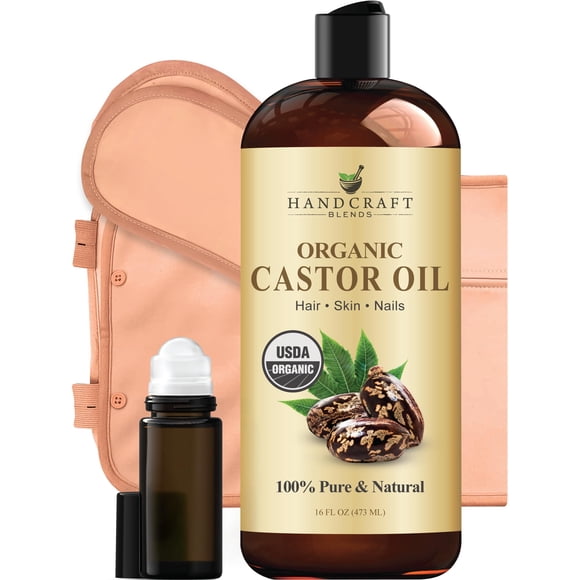 Faja para compresas de aceite de ricino Handcraft Blends 480 ml con frasco roll-on