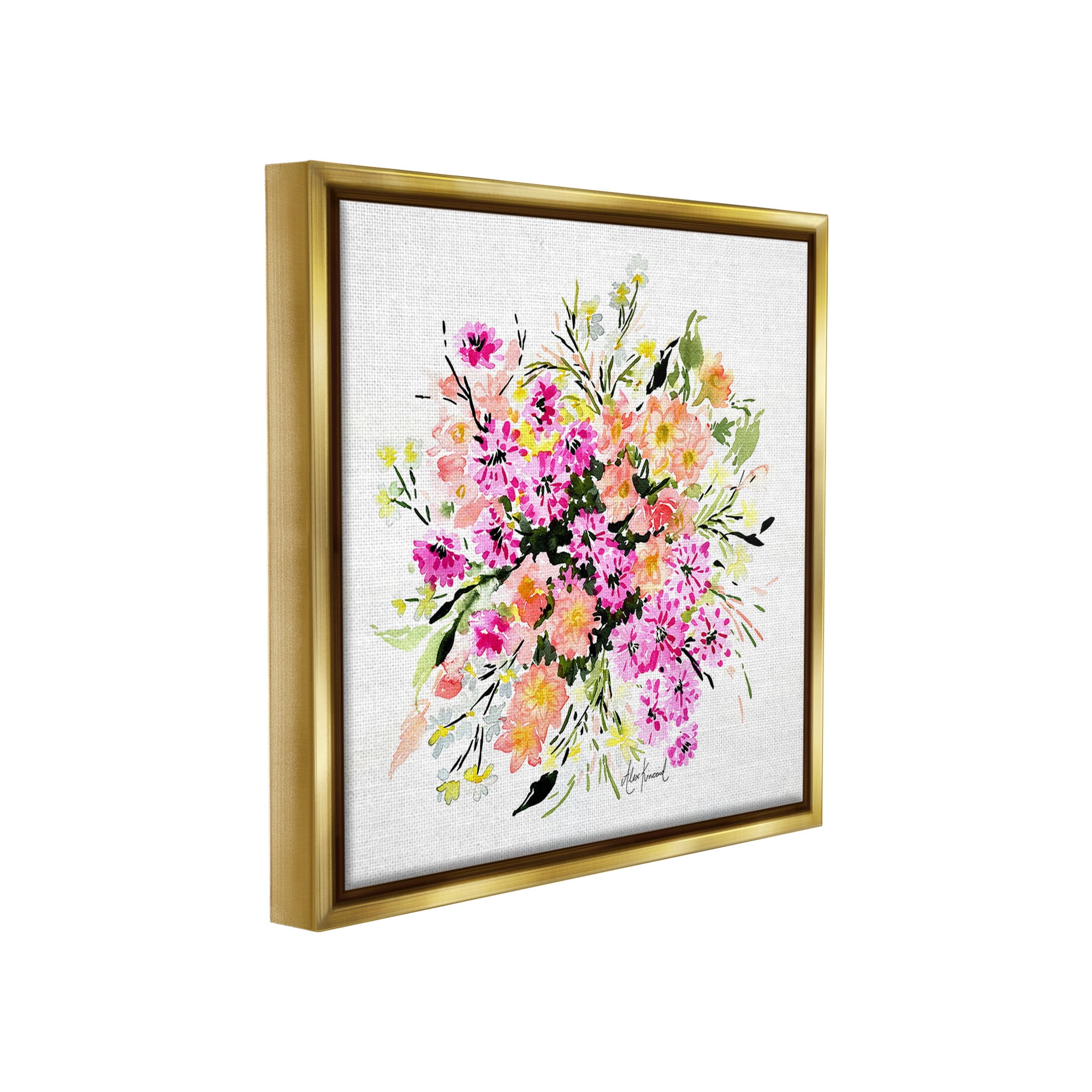 Stupell Industries Mums & Daisies Composition Botanical & Floral Painting Gold Floater Framed Canvas Art Print Wall Art, 18 x 18