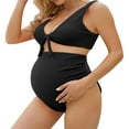 thumbnail image 5 of Quealent Maternity Swimsuit Pregnancy Swim Top Maternity Ruffle Ribbed Swimsuit High Waisted Pregnancy Bathing Suits Swimwear Black,S, 5 of 5