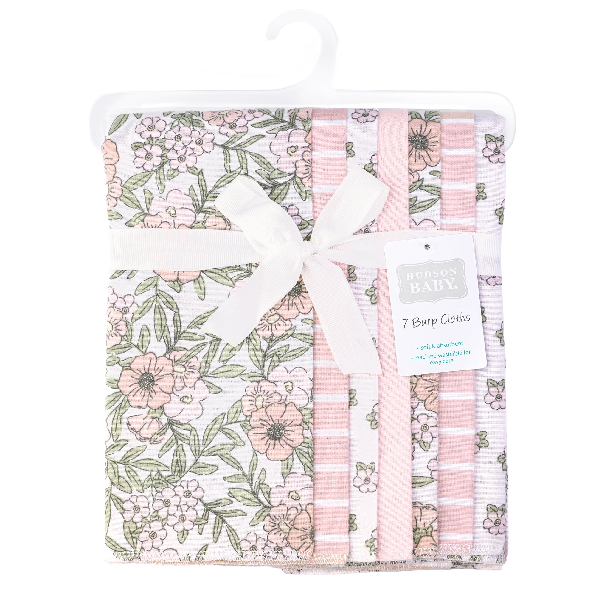 Hudson Baby Unisex Baby Cotton Poly Flannel Burp Cloths, Soft Pink Floral, One Size