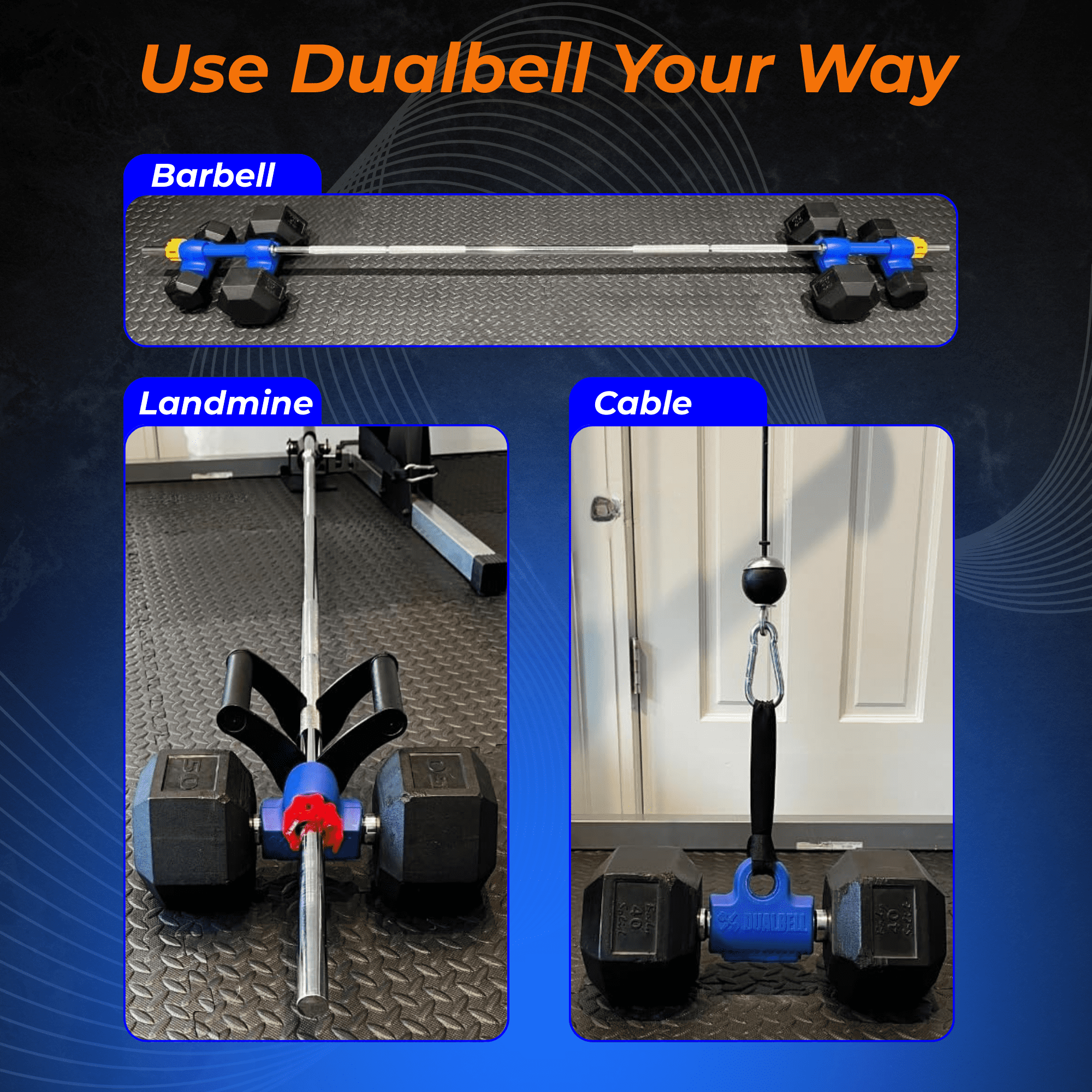 Dualbell Blue Superset- Convert Dumbbells to Barbell Adapters- for 1" Standard Bar Strength Training