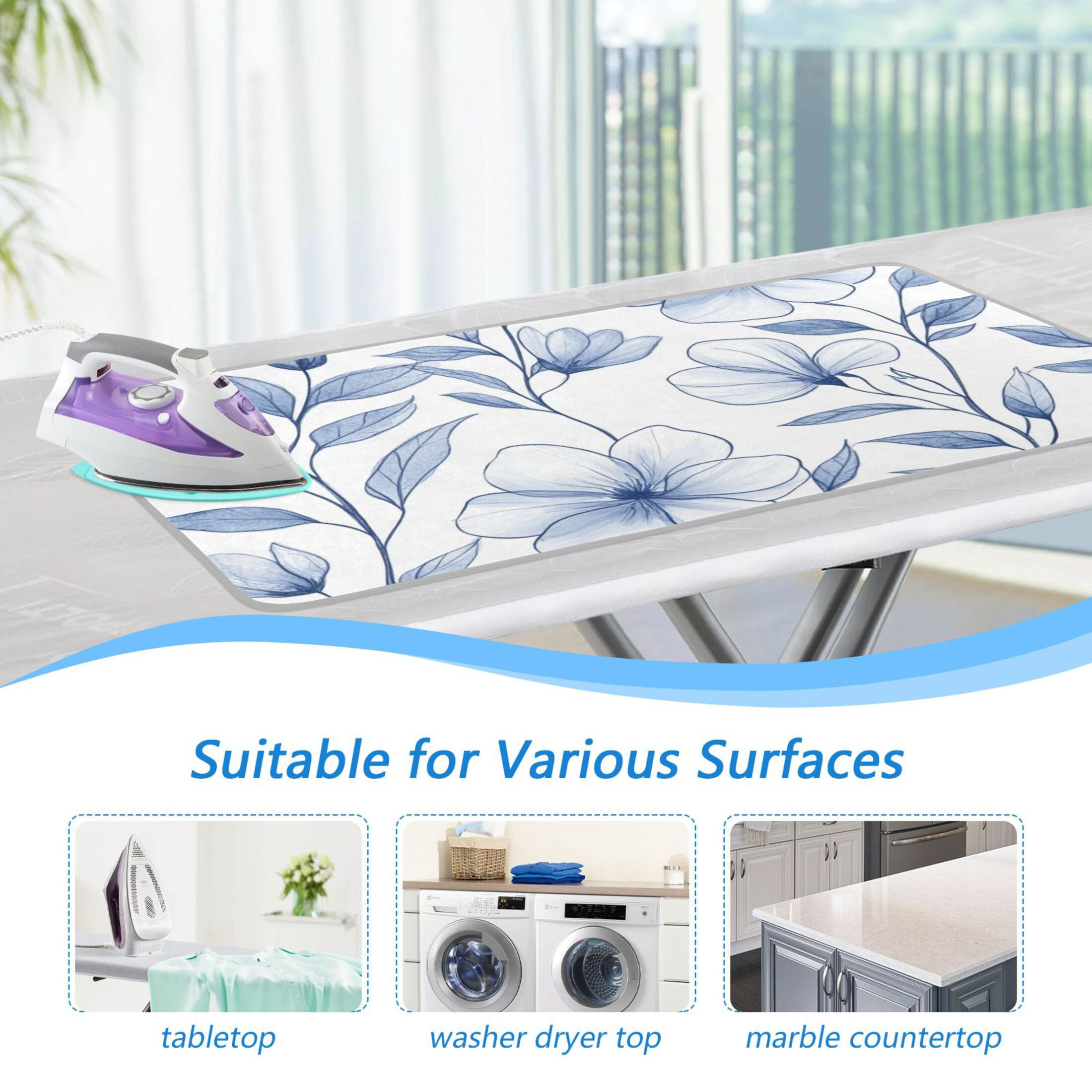 Simple Flower Sketch Ironing Mat Blanket Portable Travel Ironing Pad Heat Resistant Pad 47.2" x 27.6”