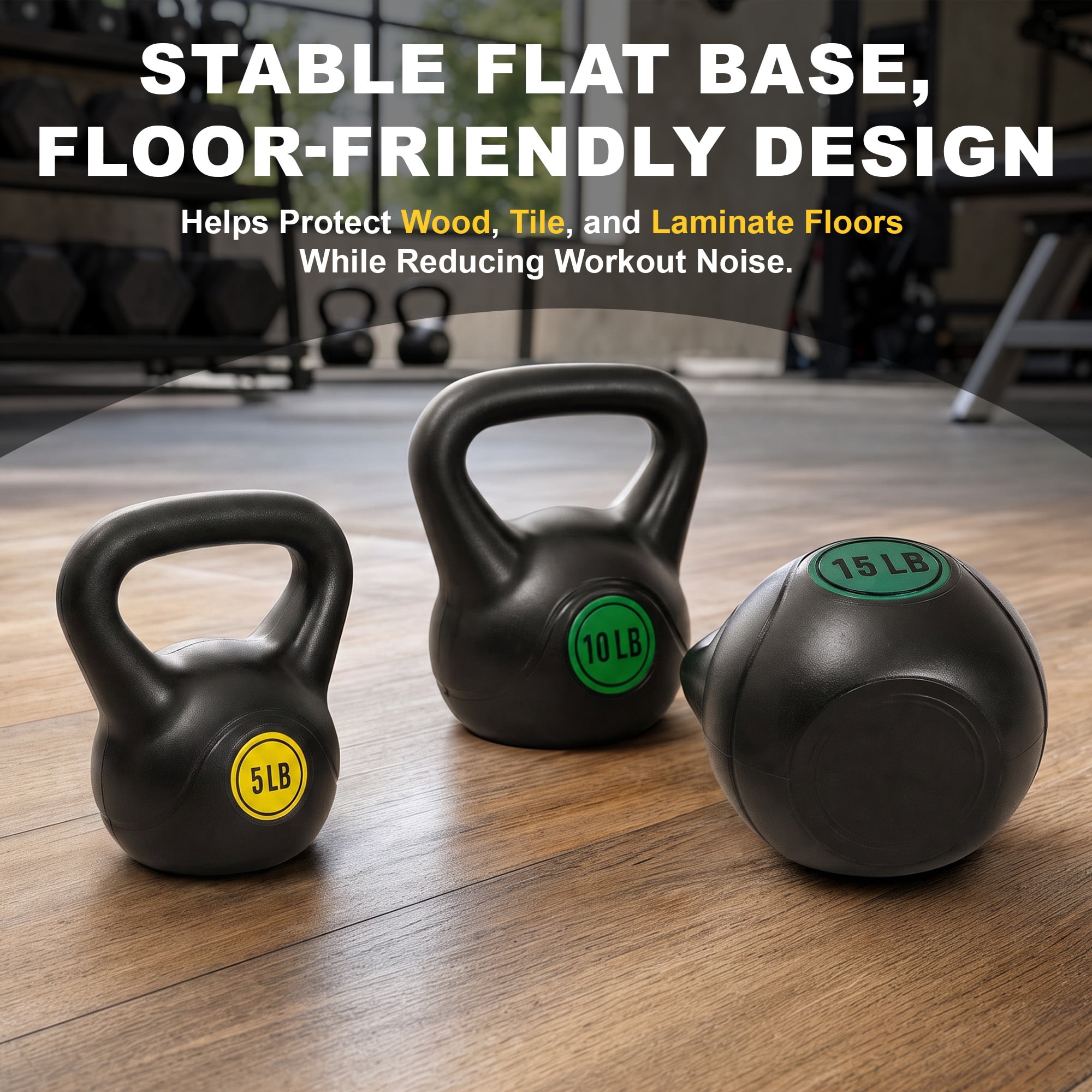 Sprint Demon 3-Piece Kettlebell Set, 5 lb, 10 lb & 15 lb, Concrete Core with Protective Plastic Coating, Strength Training Weights for Home Gym